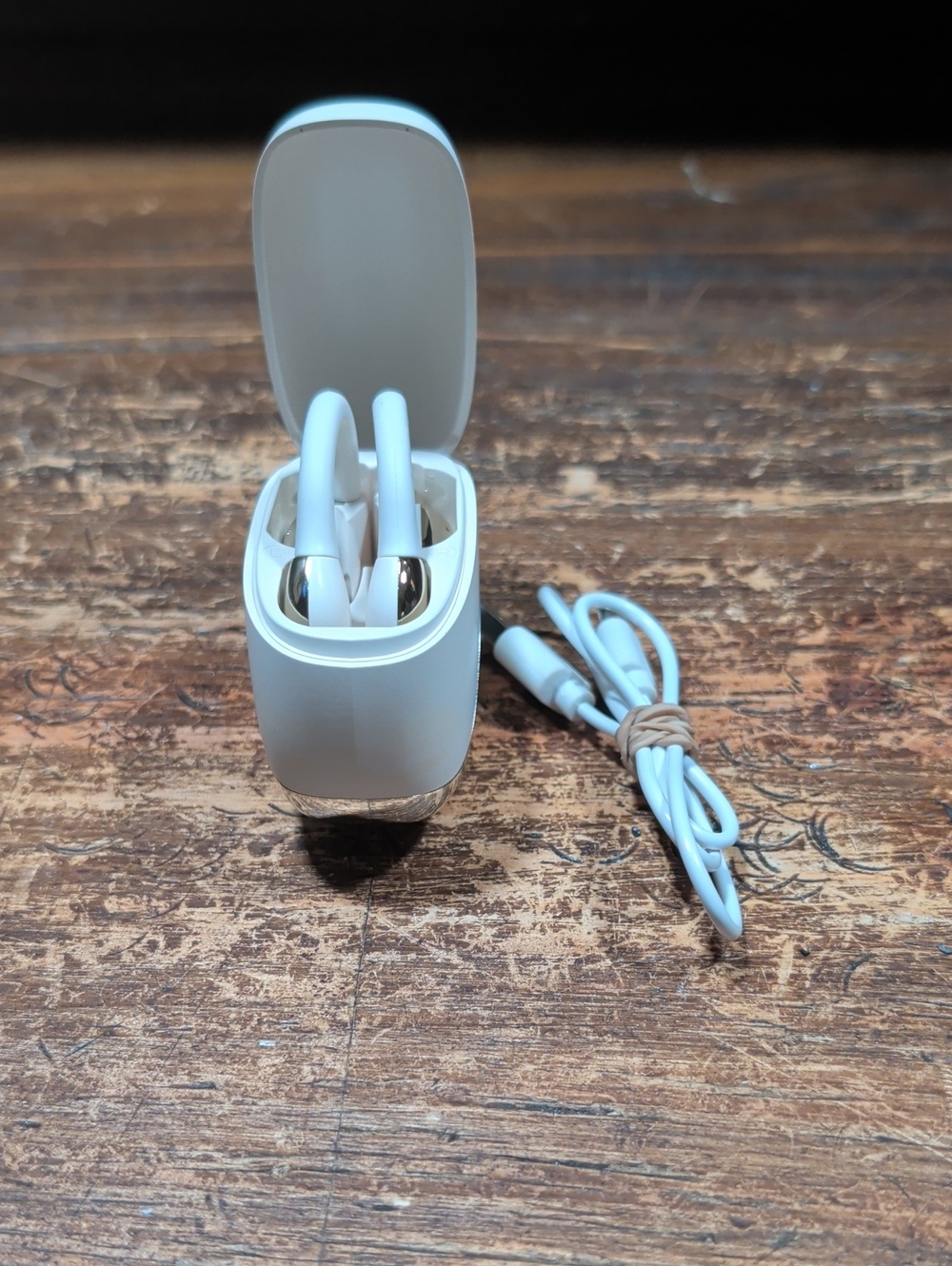 White True Wireless Earbuds with Charging Case and USB Cable